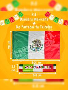 Kit de Bandera Mexicana 150x90cm + Gis Tricolor Noche Viva México Noche Patria - tricolor - Ver 2