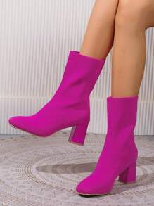 女式厚底襪套靴,方頭設計,踝靴高度,適合秋冬季節 - 玫紅色 - 查看 1