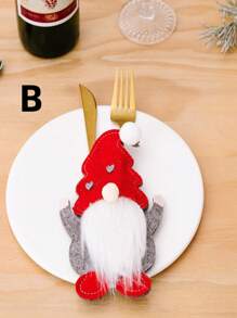 1pc Christmas Decoration, Knife & Fork Cover, Faceless Holder For Tableware, Dining Table Decor
