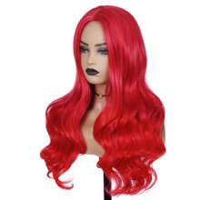Long Red Wavy Wigs for Women Curly Middle Part Red Wig Natural Looking Synthetic Heat Resistant Fiber Wigs Hair for Daily Party Use (Bright Red) - Red - View 6