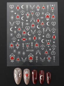 太陽,月亮,星星美甲貼紙,3d金屬反光銀色紅色心形美甲用品,自粘式美甲設計貼紙,女性diy美甲配件或裝飾 - 彩色 - 查看 3
