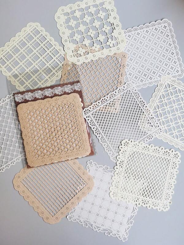 10 pièces/pack Papier rétro carré ajouré et en dentelle pour le collage DIY, la décoration, les fournitures scolaires, la rentrée des classes