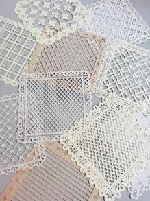 10 件/包复古方形镂空蕾丝材料纸，适用于 DIY 拼贴装饰、学校用品、返校 - 彩色 - 查看 2