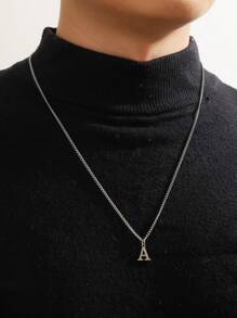 1pc Minimalist Stainless Steel Letter Pendant Necklace For Men, Suitable For Travel And Photo Wearing