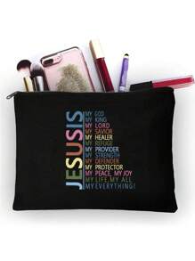 字母印花化妆包黑色便携式洗漱包旅行化妆包化妆品收纳包化妆品收纳袋洗漱包浴室大学宿舍女生妈妈妈妈礼物化妆包 - 黑色 - 查看 3