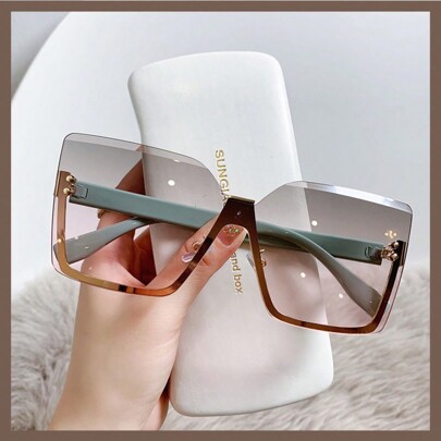 1pc Fashionable Rimless Metal Frame Rhinestone-Edged Fashion Glasses For Women, Suitable For Daily Wear And Festivals, New European And American Style Metal Semi-Rimless, Fashionable Minimalist Look, Suitable For Women, Personalized Street Style Catwalk Halloween Basics Fall Winter Women Outfits Clothes Business Casual Gifts For Summer Beach Vacation, Outdoor, Travel
