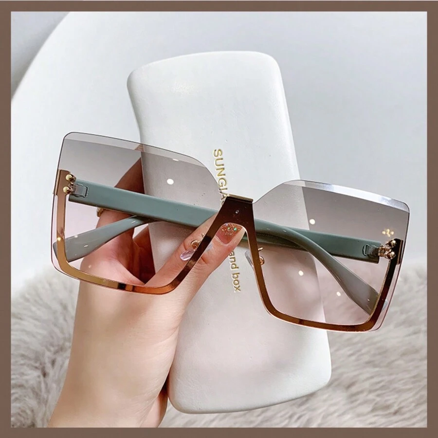 1pc Fashionable Rimless Metal Frame Rhinestone-Edged Fashion Glasses For Women, Suitable For Daily Wear And Festivals, New European And American Style Metal Semi-Rimless, Fashionable Minimalist Look, Suitable For Women, Personalized Street Style Catwalk Halloween Basics Fall Winter Women Outfits Clothes Business Casual Gifts For Summer Beach Vacation, Outdoor, Travel