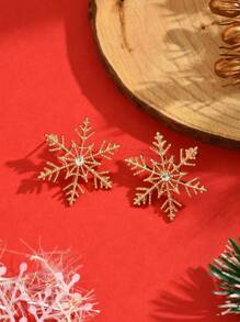 1pair Simple Yet Elegant Metallic Snowflake Shaped Earrings For Women, Perfect For Christmas Vacation And New Year As Versatile Stud Earrings Or Gifts - Snowflake - View 3