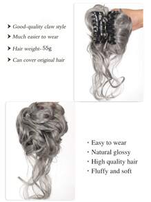 1pc Claw Clip Hair Bun Messy Bun Hair Piece Short Curly Hair Bun Extensions Light Dark Gray - Dark Grey - View 3