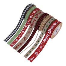 1box/8rolls Christmas Linen Imitation Nature Style Ribbon - Red & Black Checked - Diy Handmade Gift Packaging - Multicolor - View 2