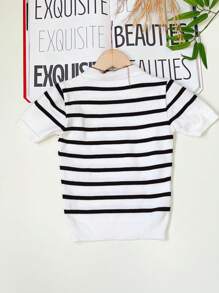 Women Knit Tops - Black and White - View 2