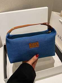 新款時尚休閒復古牛仔拼接手提包 - 藍色 - 查看 2