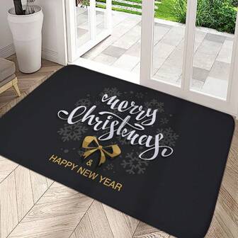 1 pieza Felpudo de Navidad con tema de lema en blanco y negro, material inodoro, absorbente de agua y antideslizante, diseño de letras de Feliz Navidad, felpudo de bienvenida para interiores, decoración navideña, alfombra decorativa, felpudo rascador de zapatos, alfombrilla para los pies, alfombrilla de espuma, felpudo quitapolvo para la puerta de entrada, alfombrilla de bienvenida para el vestíbulo, adecuado para las vacaciones de Navidad