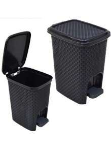 Cesto Lixeira Rattan 7L Plástico Com Pedal Cozinha Banheiro Escritório Cinza/Preto/Branco