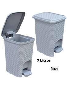 Cesto Lixeira Rattan 7L Plástico Com Pedal Cozinha Banheiro Escritório Cinza/Preto/Branco