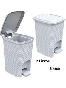 Cesto Lixeira Rattan 7L Plástico Com Pedal Cozinha Banheiro Escritório Cinza/Preto/Branco
