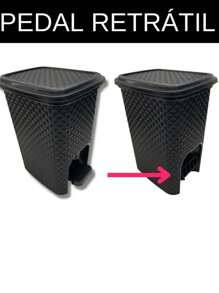 Cesto Lixeira Rattan 7L Plástico Com Pedal Cozinha Banheiro Escritório Cinza/Preto/Branco