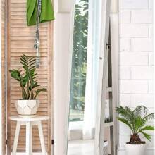 Obrotowa szafka na biżuterię, półka na biżuterię z lustrem na całej długości i wbudowanym lustrem, szafka z lustrem z półkami z tyłu, zamykana, miejsce do przechowywania biżuterii i kosmetyków