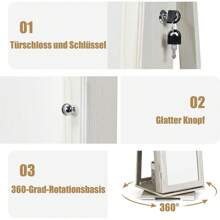 Obrotowa szafka na biżuterię, półka na biżuterię z lustrem na całej długości i wbudowanym lustrem, szafka z lustrem z półkami z tyłu, zamykana, miejsce do przechowywania biżuterii i kosmetyków