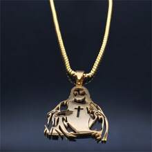 1pc Golden Jesus Cross Pendant Necklace - Gold - View 3