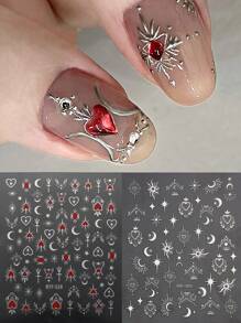 太陽,月亮,星星美甲貼紙,3d金屬反光銀色紅色心形美甲用品,自粘式美甲設計貼紙,女性diy美甲配件或裝飾 - 彩色 - 查看 1