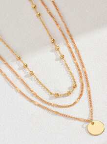 2 件套时尚圆盘吊坠多层项链套装女士 - 金黃色 - 查看 3