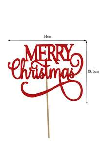 1 miếng trang trí bánh kem hình "Giáng sinh vui vẻ" lấp lánh màu vàng và đỏ, đồ trang trí món tráng miệng (đã xâu sẵn) - Đỏ - Xem 3