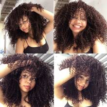 棕色捲曲蕾絲前假髮適用於合成頭髮預拔深捲曲波浪 13x4x1 高清短無膠捲曲非洲假髮 - 棕色 - 查看 7