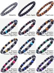 1入組8mm自然黑曜石赤鐵礦虎眼串珠手鏈適合男士,活力石頭首飾類 - 彩色 - 查看 2