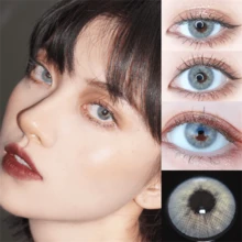 2pcs Curry Blue Colored Myopia Contact Lenses With Same Diameter, Sweet, Cute And Natural Looking - Grey - View 6