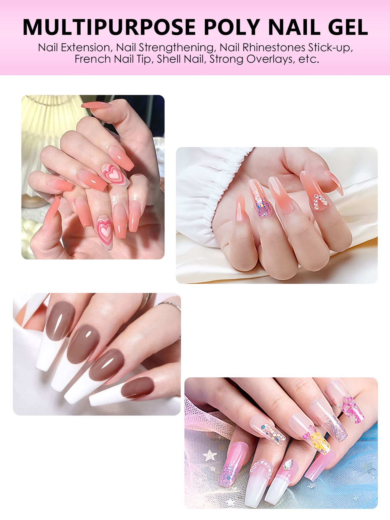 Nail Extension Gel, 10 Colors Available, Cured With Polyacrylic Acid Gel, Requires Uv Light