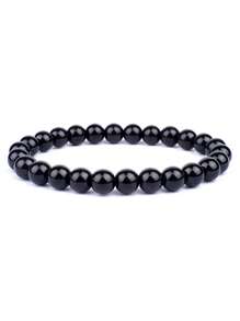 1入組8mm自然黑曜石赤鐵礦虎眼串珠手鏈適合男士,活力石頭首飾類 - 彩色 - 查看 22