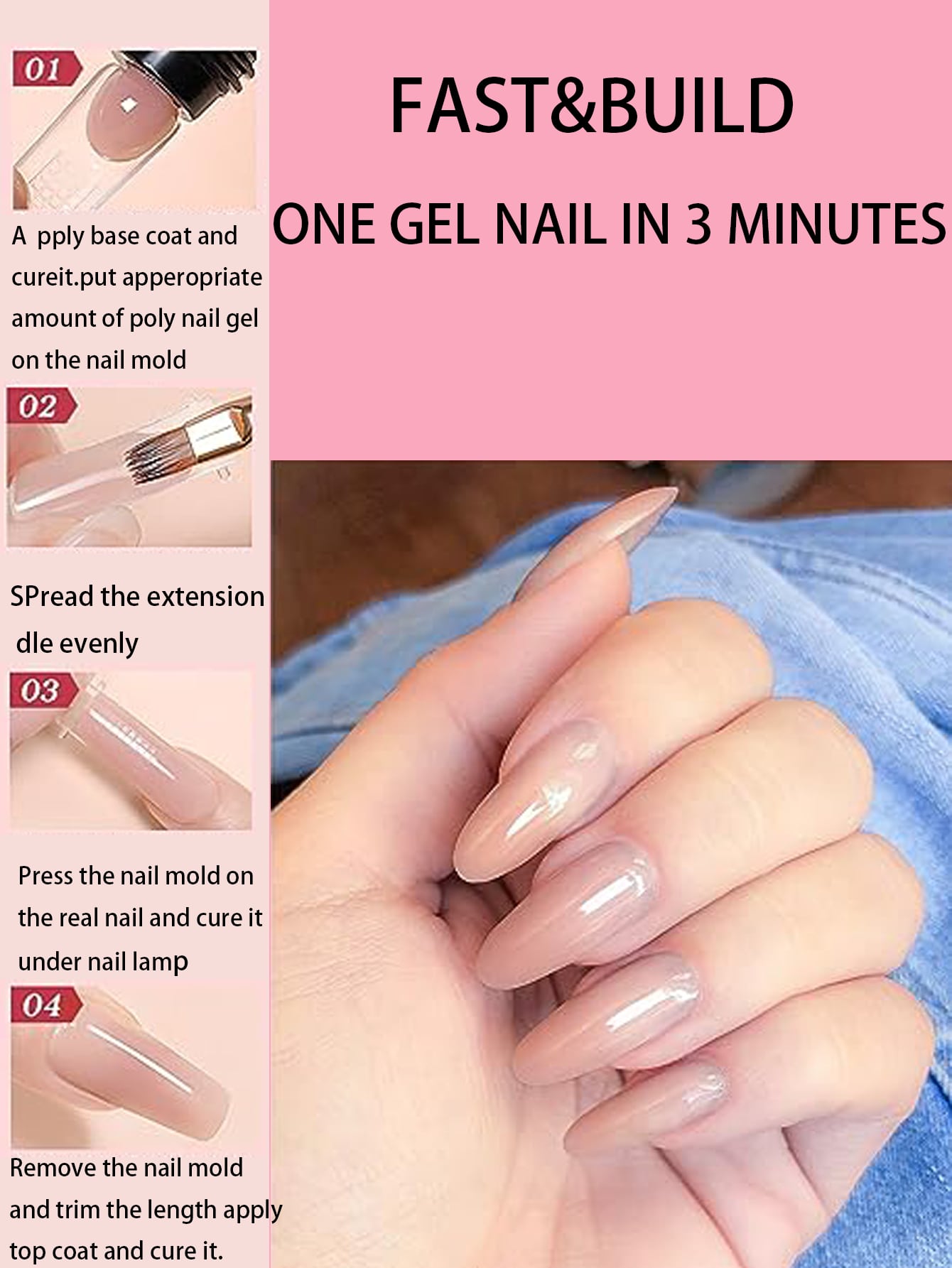 Nail Extension Gel, 10 Colors Available, Poly Acrylic Gel Need Uv Light