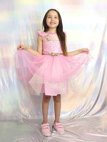 Vestido Festejo Con Vuelo Y Glitter En Falda Para Niña - 12Y - Ver 1