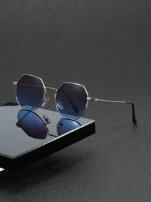 GENUIN MOMENT 1pc Men's Multicolor Polygonal Metal Frame Vintage Magazine Style Gradient Fashion Glasses Suitable For Daily Wear - Multicolor - View 1