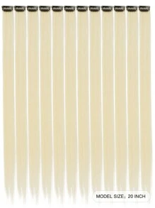 Pack of 12 Synthetic Hair Extensions Clip Hair Pink Red Green Grey Blue Yellow Orange Purple Colourful Women And Children Clip Hair Woven hair Clip extensions for Halloween and Christmas - Beige - View 3