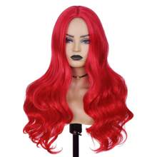 Long Red Wavy Wigs for Women Curly Middle Part Red Wig Natural Looking Synthetic Heat Resistant Fiber Wigs Hair for Daily Party Use (Bright Red) - Red - View 9