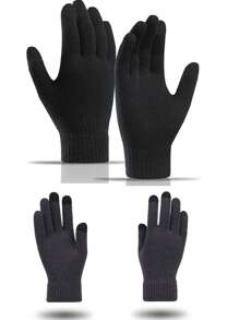 2 Pairs Kids Winter Touchscreen Warm Running Cycling Soccer Football Outdoor Sports Knit Gloves For Boys And Girls - Grey - View 1