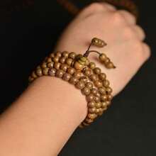 1條木製手鍊108顆念珠手鍊,8mm木頭念珠檀香木連接手鏈手鍊,男女皆適用的編結手鍊項鍊 - 卡其色 - 查看 5