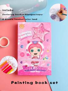 Pink Cartoon Pattern Portable Drawing Book Set - Multicolor - View 1