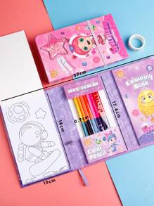 Pink Cartoon Pattern Portable Drawing Book Set - Multicolor - View 9