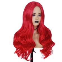 Long Red Wavy Wigs for Women Curly Middle Part Red Wig Natural Looking Synthetic Heat Resistant Fiber Wigs Hair for Daily Party Use (Bright Red) - Red - View 7