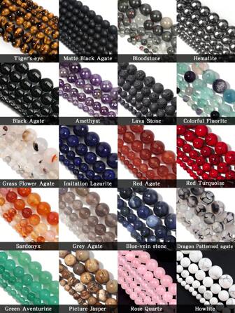1 Strand Natural Tiger Eye Stone, Black Agate, Red Agate, Diy Round Beads, Amethyst, For Bracelet Or Necklace Making