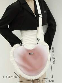 Fashionable Large Capacity Gradient Color Punk Style Heart Shape Shoulder Bag With Furry Edges, Autumn & Winter - Pink - View 6