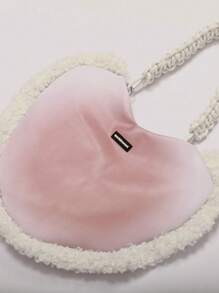 Fashionable Large Capacity Gradient Color Punk Style Heart Shape Shoulder Bag With Furry Edges, Autumn & Winter - Pink - View 7