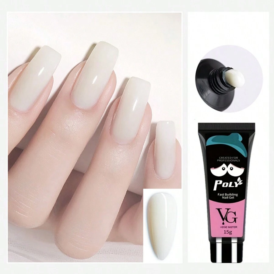 Extensión De Uñas De Color Blanco Lechoso, 15 Ml, Poligel, No Pegajoso A La Mano, Para Diseño De Uñas, Extensión De Punta De Uñas, Gel De Uñas Uv/led, Herramientas De Manicura Y Pedicura, Productos Para Uñas - Blanco - Ver 1