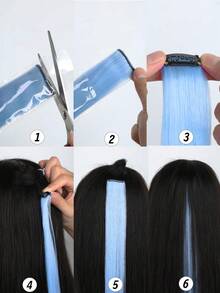 Pack of 12 Synthetic Hair Extensions Clip Hair Pink Red Green Grey Blue Yellow Orange Purple Colourful Women And Children Clip Hair Woven hair Clip extensions for Halloween and Christmas - Red - View 9