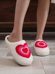 1 雙女式優雅漸變心形刺繡室內拖鞋,tpr 鞋底,厚防滑底,彩虹過渡色和粉色心形設計,適合秋冬家居生活,情人節禮物,柔軟毛巾面料 - 白色 - 查看 3