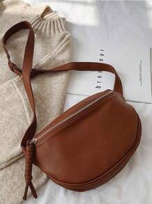 女士單肩包休閒腰包女時尚肩斜背包女胸包 - 棕色 - 查看 4