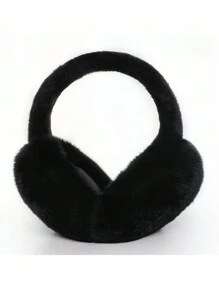 1入女士冬季毛茸茸耳暖器,保暖時尚的基本色耳套適合戶外活動,如騎自行車、滑雪、徒步旅行,可保持耳部溫暖,並配有可愛的折疊設計,適用於日常生活 - 黑色 - 查看 3